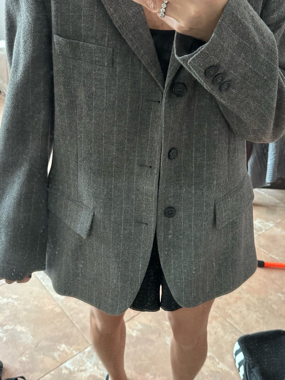 Zara Gray Pinstripe Wool-Blend Blazer